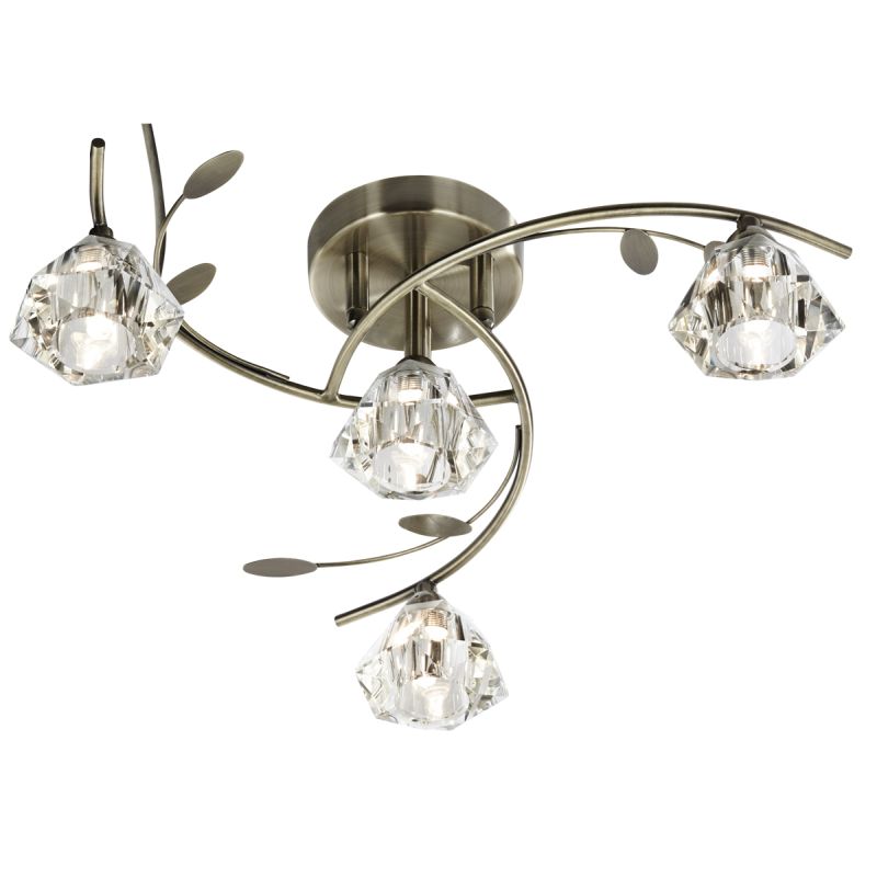 Searchlight-2634-4AB - Sierra - Antique Brass with Crystal 4 Light Ceiling Lamp