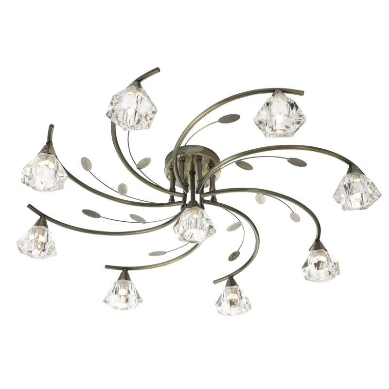 Searchlight-2639-9AB - Sierra - Antique Brass with Crystal 9 Light Ceiling Lamp