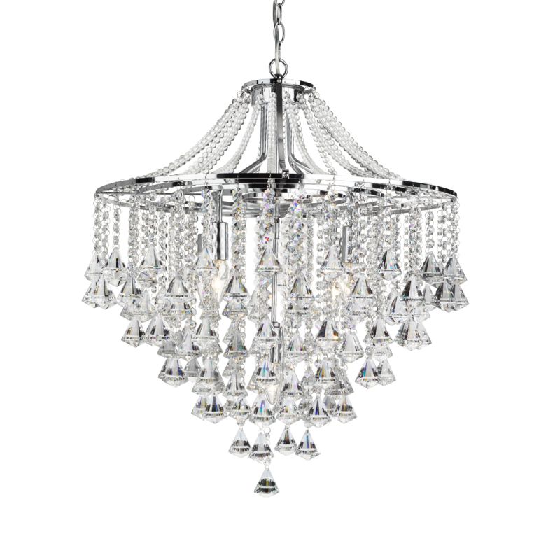 Searchlight-3495-5CC - Dorchester - Crystal Pyramid Drops with Chrome 5 Light Pendant