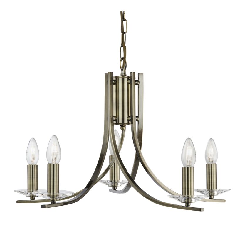Searchlight-4165-5AB - Ascona - Antique Brass & Crystal Twist 5 Light Pendant