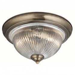 American Diner - Bathroom Ribbed Glass & Antique Brass Flush