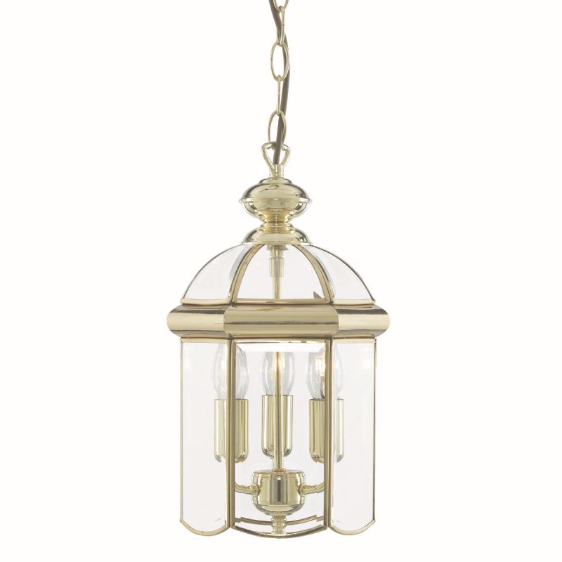Searchlight-5133PB - Bevelled Lantern - Gold with Glass 3 Light Lantern Pendant