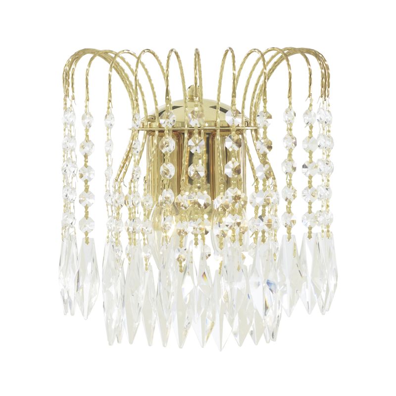 Searchlight-5172-2 - Waterfall - Crystal with Gold 2 Light Waterfall Wall Lamp