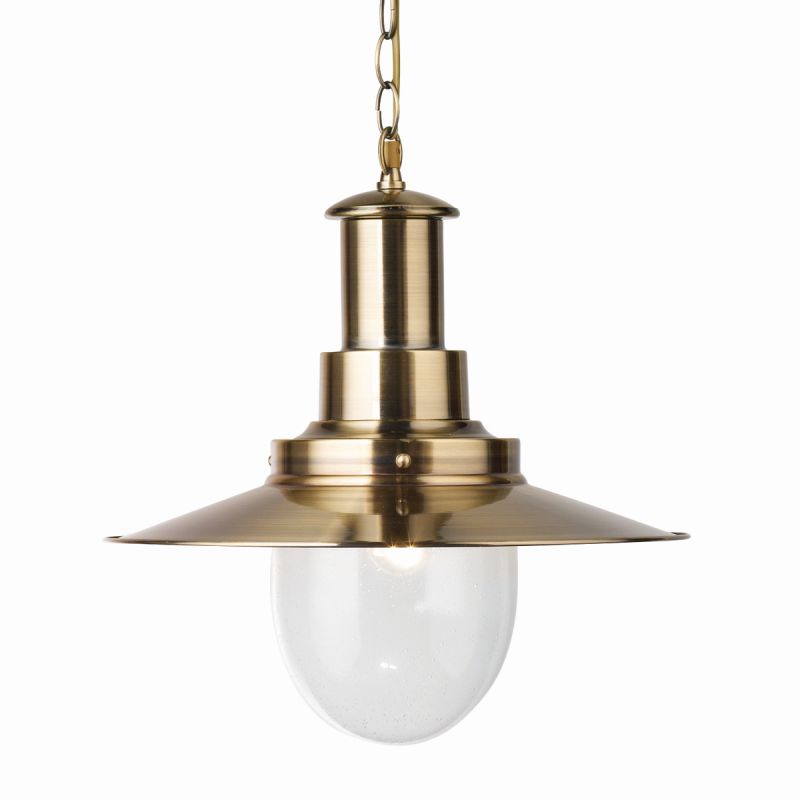 Searchlight-5301AB - Fisherman II - Antique Brass with Oval Clear Glass Fisherman Pendant