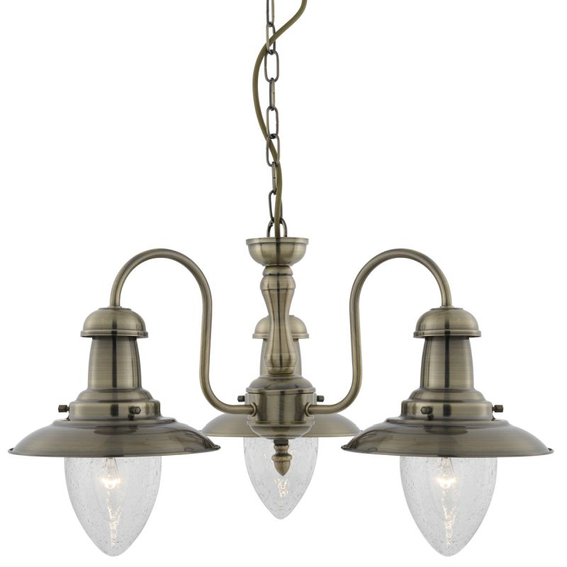 Searchlight-5333-3AB - Fisherman - Antique Brass with Glass 3 Light Fisherman Pendant