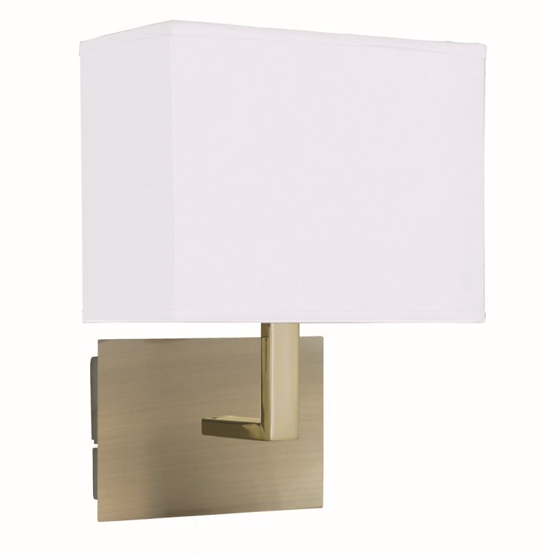 Searchlight-5519AB - Hotel - White Fabric Shade with Antique Brass Wall Lamp