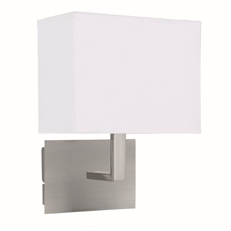 Searchlight-5519SS - Hotel - White Fabric Shade with Satin Silver Wall Lamp
