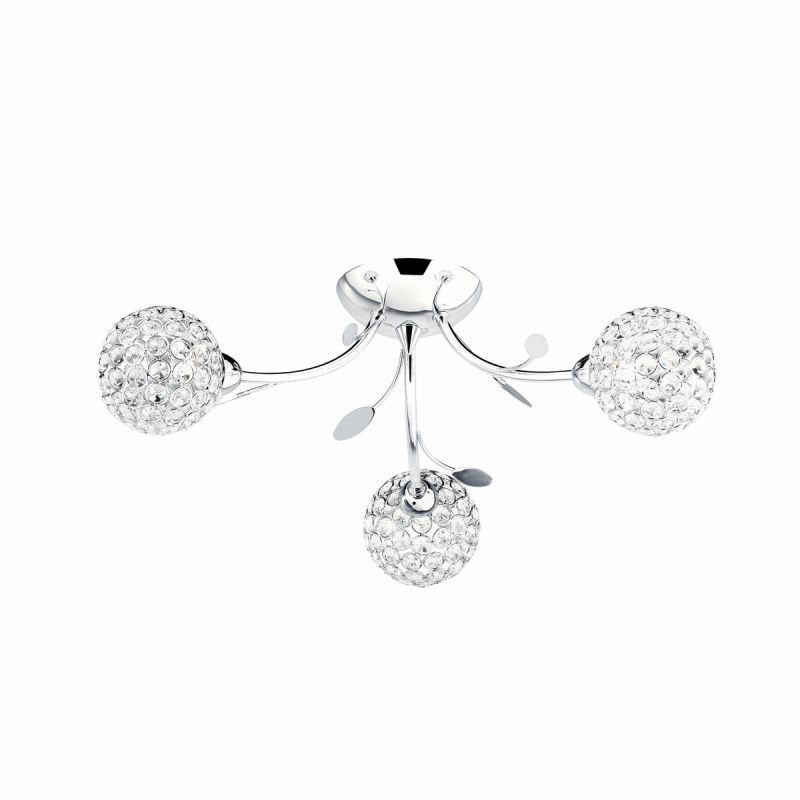 Searchlight-6573-3CC - Bellis II - Crystal & Chrome with Leaf 3 Light Ceiling Lamp