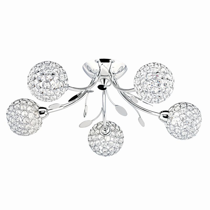 Searchlight-6575-5CC - Bellis II - Crystal & Chrome with Leaf 5 Light Ceiling Lamp