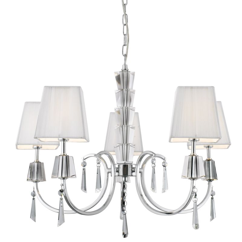 Searchlight-6885-5CC - Portico - White Shades with Chrome & Glass Twin 5 Light Centre Fitting