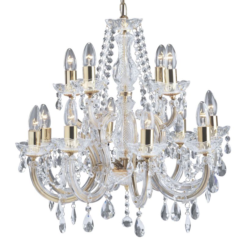 Searchlight-699-12 - Marie Therese - Crystal Glass & Acrylic 12 Light Chandelier - Gold