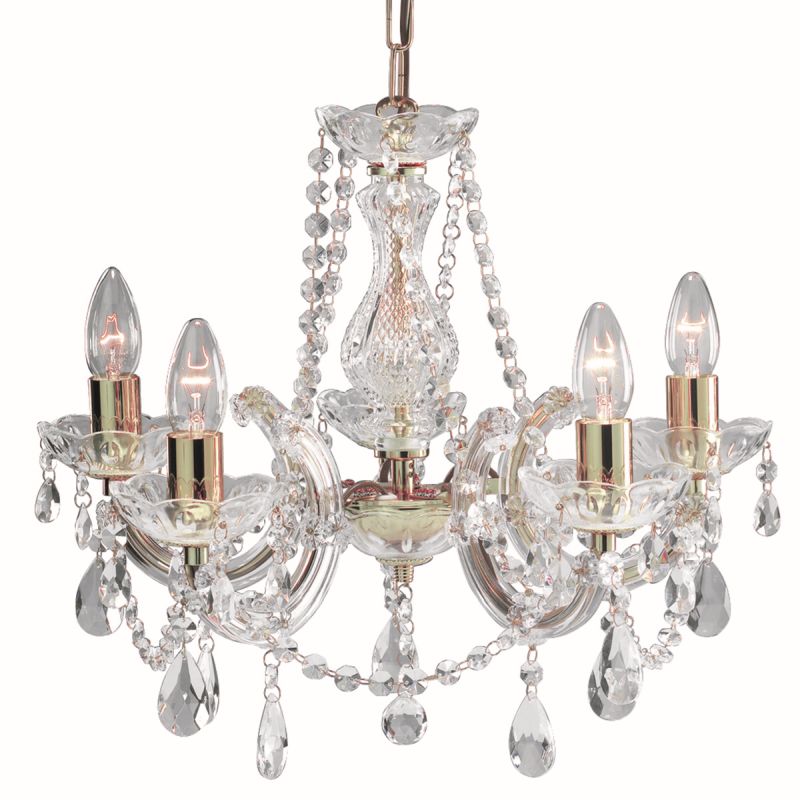 Searchlight-699-5 - Marie Therese - Crystal Glass & Acrylic 5 Light Chandelier - Brass