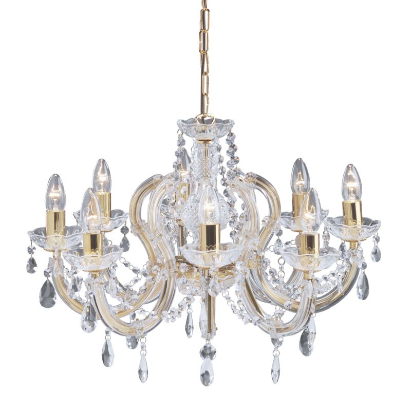 Searchlight-699-8 - Marie Therese - Crystal Glass & Acrylic 8 Light Chandelier - Gold