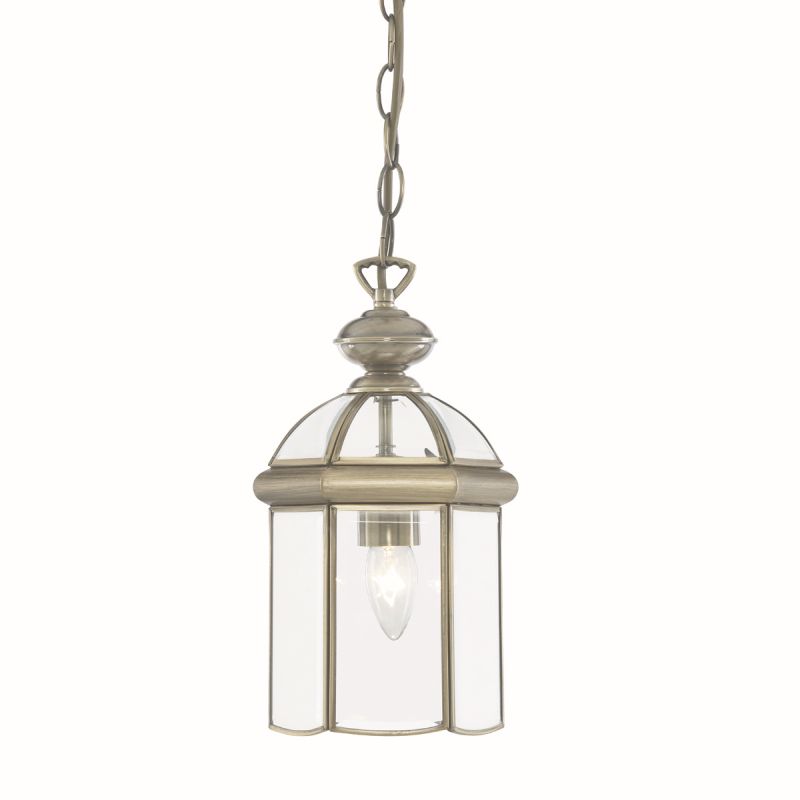 Searchlight-7131AB - Bevelled Lantern - Antique Brass with Glass Single Lantern Pendant