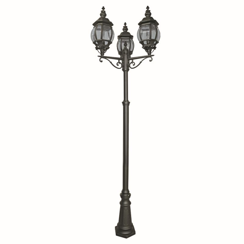 Searchlight-7173-3 - Bel Aire - Outdoor Black with Clear Glass Triple Lantern Post
