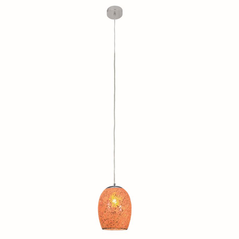 Searchlight-8069OR - Crackle - Orange Crackle Glass with Satin Silver Single Pendant