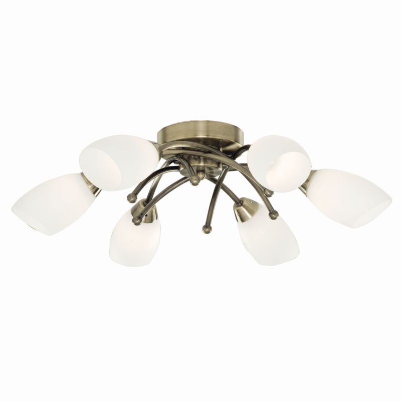 Searchlight-8186-6AB - Opera - Opal Glass with Antique Brass 6 Light Ceiling Lamp