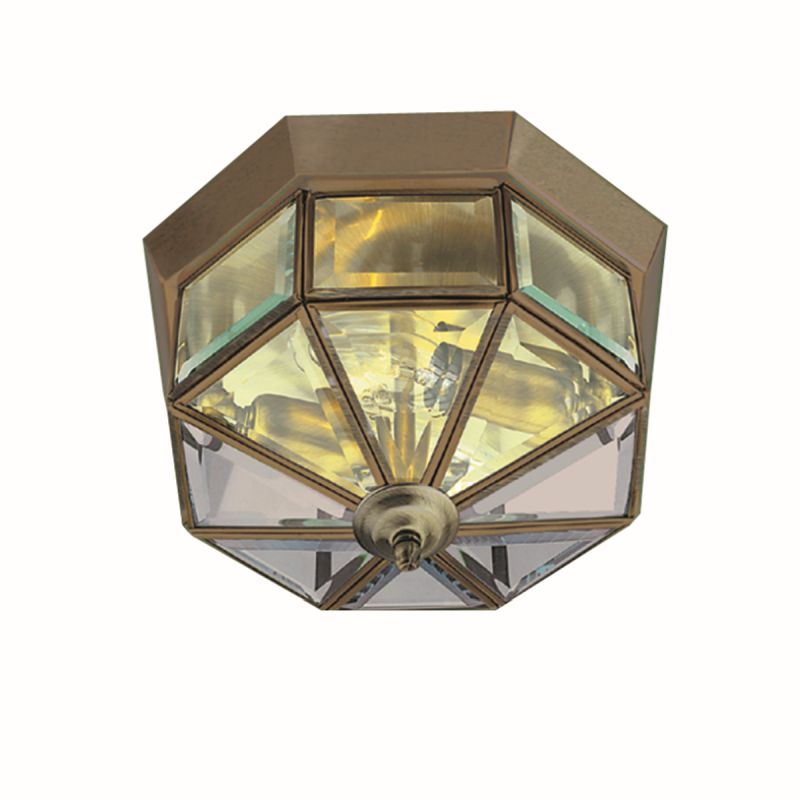 Searchlight-8235AB - Pisa III - Vintage Antique Brass & Glass Small Flush