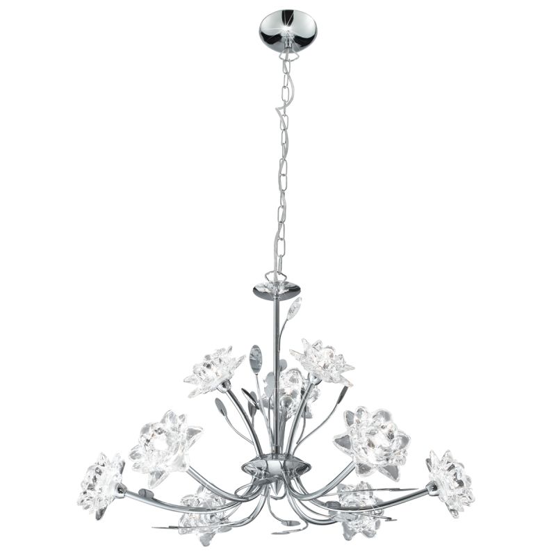 Ceiling Lights - Bellis - Clear Flower Glass with Chrome 9 Light Centre Fitting Searchlight-8289-9CC - Bellis - Clear Flower Glass with Chrome 9 Light Centre Fitting
