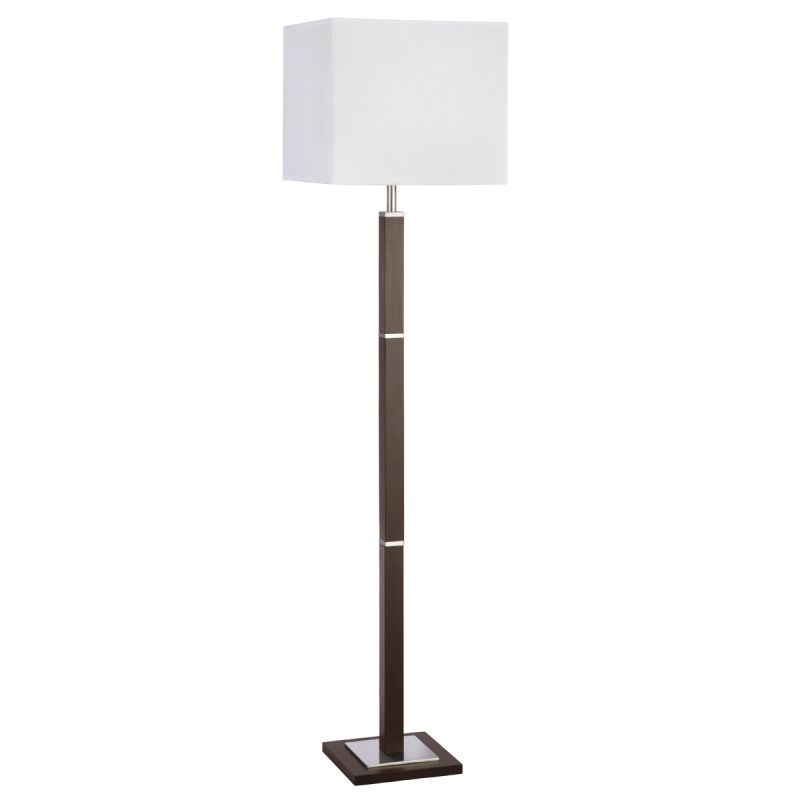 Table & Floor Lamp - Waverley - White Shade with Brown Wood & Satin Silver Floor Lamp Searchlight-8880BR - Waverley - White Shade with Brown Wood & Satin Silver Floor Lamp