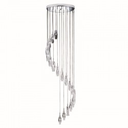 Sculptured Ice - Crystal with Chrome Spiral 20 Light Cluster Pendant  Sculptured Ice - Crystal with Chrome Spiral 20 Light Cluster Pendant