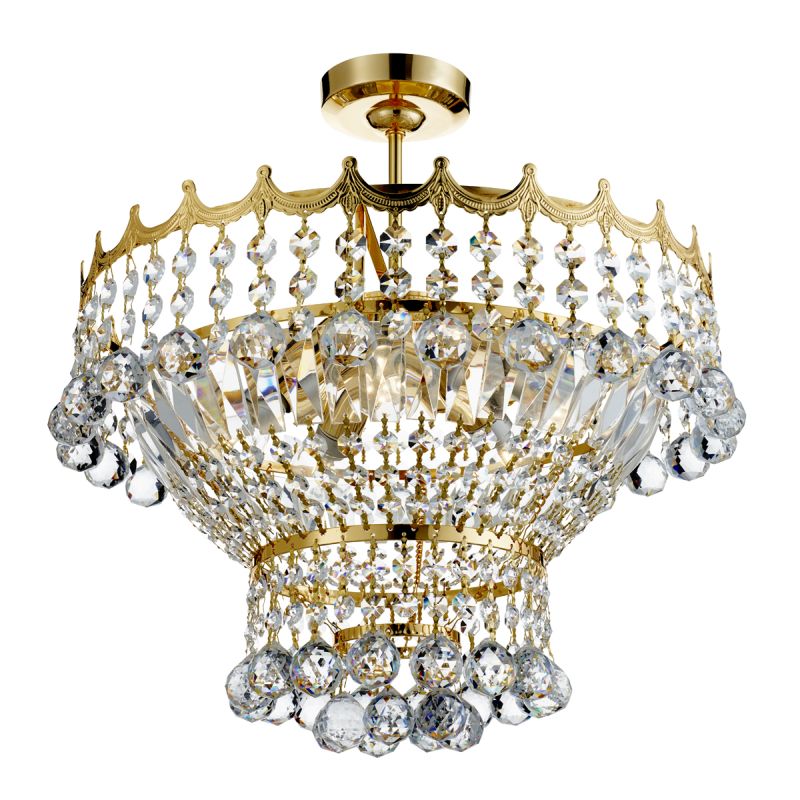 Searchlight-9113-39GO - Versailles - Traditional Crystal with Gold 5 Light Semi-Flush