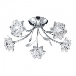Bellis - Clear Flower Glass with Chrome 5 Light Ceiling Lamp Bellis - Clear Flower Glass with Chrome 5 Light Ceiling Lamp