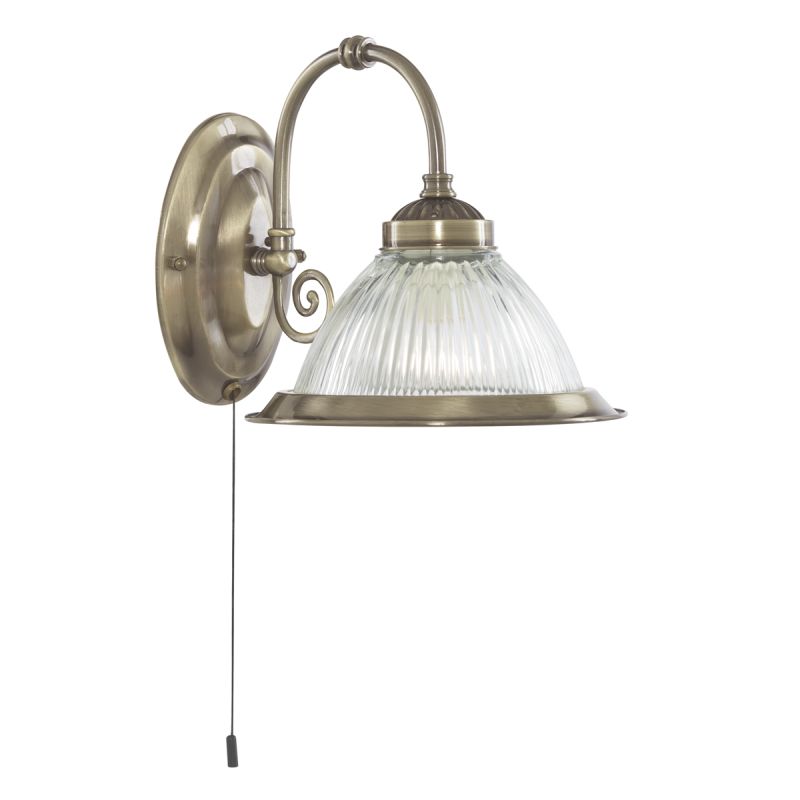 Searchlight-9341-1 - American Diner - Ribbed Glass & Antique Brass 2 Light Wall Lamp