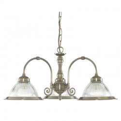 American Diner - Ribbed Glass & Antique Brass 3 Light Centre Fitting