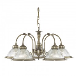 American Diner - Ribbed Glass & Antique Brass 5 Light Centre Fitting 