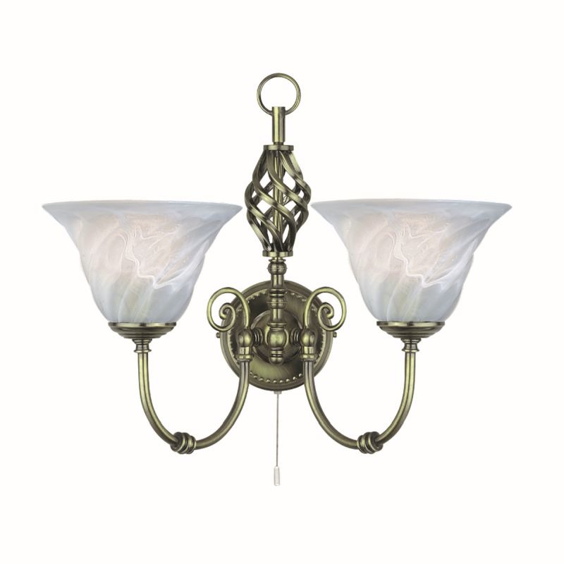 Searchlight-972-2 - Cameroon - Marble Glass with Antique Brass Twin Wall Lamp