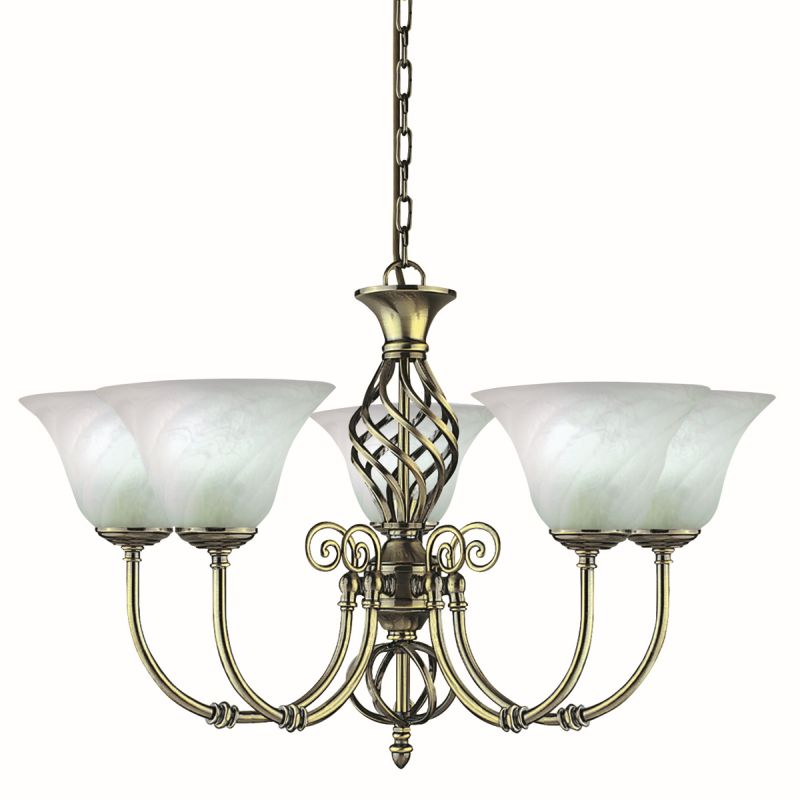 Ceiling Lights - Cameroon - Marble Glass with Antique Brass 5 Light Centre Fitting Searchlight-975-5 - Cameroon - Marble Glass with Antique Brass 5 Light Centre Fitting