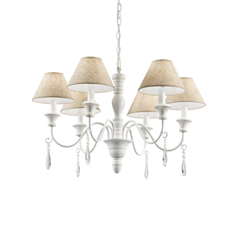 IdealLux-003399 - Provence - Cream Fabric with Crystal 6 Light Pendant