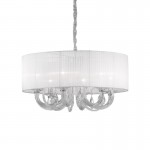 Swan - Chrome & Clear Glass 6 Light Pendant with White Organza Swan - Chrome & Clear Glass 6 Light Pendant with White Organza