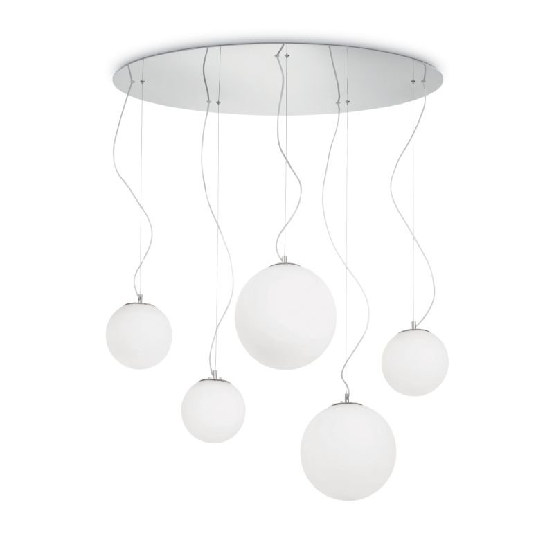 IdealLux-043562 - Mapa bianco - White Globe Glass with Chrome 5 Light Pendant