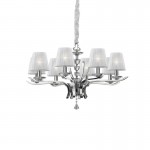 Pegaso - Chrome 8 Light Pendant with White Organza & Crystal Pegaso - Chrome 8 Light Pendant with White Organza & Crystal