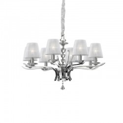 Pegaso - Chrome 8 Light Pendant with White Organza & Crystal Pegaso - Chrome 8 Light Pendant with White Organza & Crystal