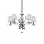 Pegaso - Chromel 5 Light Pendant with White Organza & Crystal Pegaso - Chromel 5 Light Pendant with White Organza & Crystal