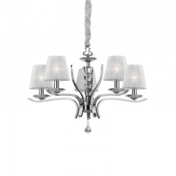 Pegaso - Chromel 5 Light Pendant with White Organza & Crystal Pegaso - Chromel 5 Light Pendant with White Organza & Crystal