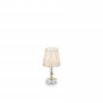 Queen - Gold & Crystal Table Lamp with White & Gold Pattern Shade Queen - Gold & Crystal Table Lamp with White & Gold Pattern Shade