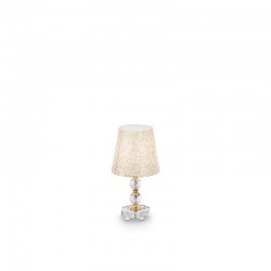 Queen - Gold & Crystal Table Lamp with White & Gold Pattern Shade Queen - Gold & Crystal Table Lamp with White & Gold Pattern Shade