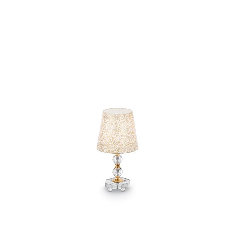 IdealLux-077734 - Queen - Small White with Gold Pattern Fabric Table Lamp