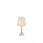 Queen - Gold & Crystal Table Lamp with White & Gold Pattern Shade Queen - Gold & Crystal Table Lamp with White & Gold Pattern Shade