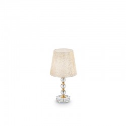 Queen - Gold & Crystal Table Lamp with White & Gold Pattern Shade Queen - Gold & Crystal Table Lamp with White & Gold Pattern Shade