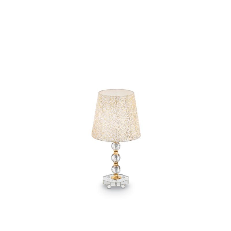 IdealLux-077741 - Queen - Medium White with Gold Pattern Fabric Table Lamp