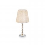Queen - Gold & Crystal Table Lamp with White & Gold Pattern Shade Queen - Gold & Crystal Table Lamp with White & Gold Pattern Shade
