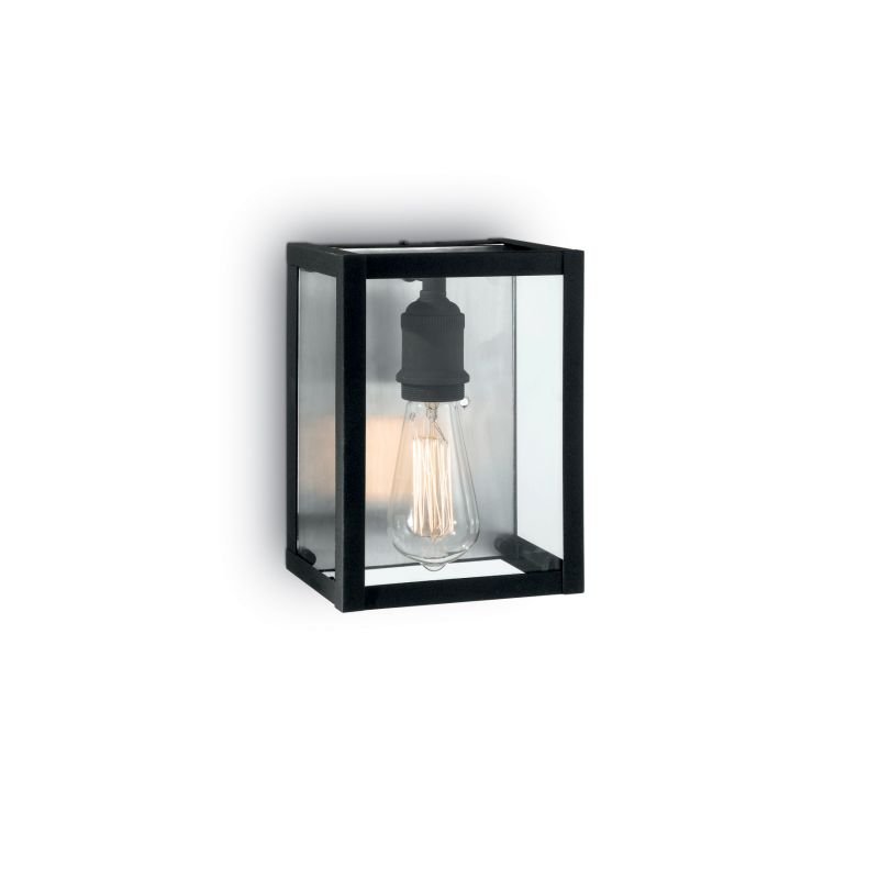 IdealLux-092836 - Igor - Black Metal with Glass Lantern Wall Lamp