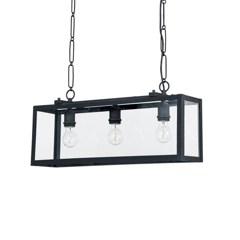 IdealLux-092881 - Igor - Black Metal Cage with Glass 3 Light over Island Fitting