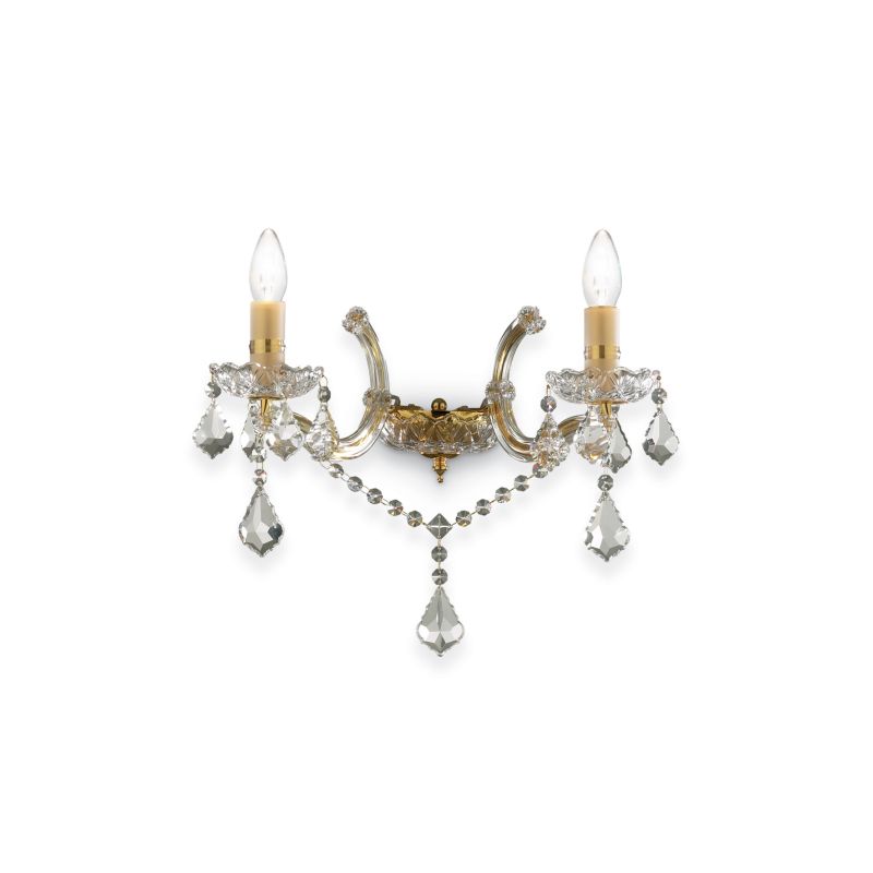 IdealLux-035659 - Florian - Crystal Gold with Glass Twin Wall Lamp