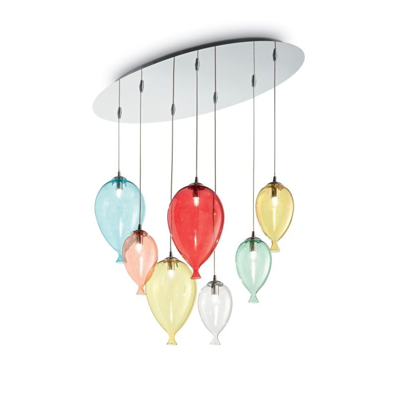 IdealLux-100937 - Clown - Multicolored Balloons Glass 7 Light Cluster Pendant